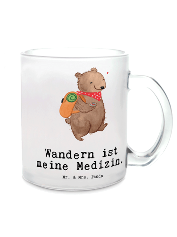 Mr. & Mrs. Panda Teetasse Glas Bär Wandern mit Spruch in Transparent