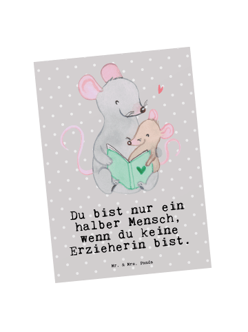 Mr. & Mrs. Panda Grußkarte Erzieherin Herz mit Spruch in Grau Pastell