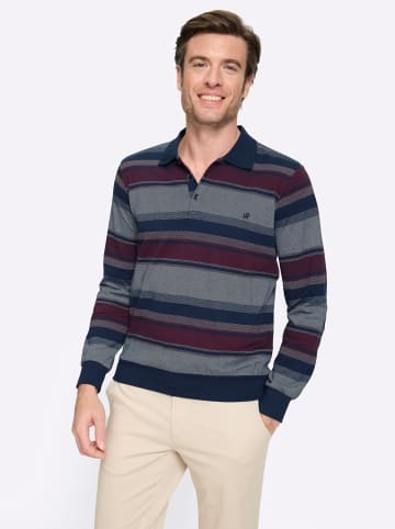 WITT WEIDEN Langarm-Poloshirt in dunkelblau-bordeaux-gestreift