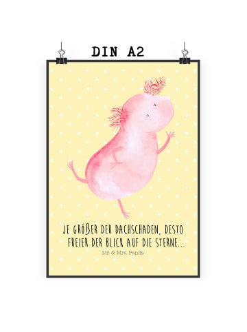 Mr. & Mrs. Panda Poster Axolotl Tanzen mit Spruch in Gelb Pastell