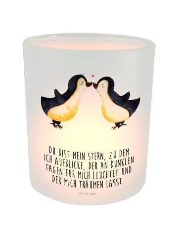 Mr. & Mrs. Panda Windlicht aus Glas Pinguin Liebe mit Spruch in Transparent