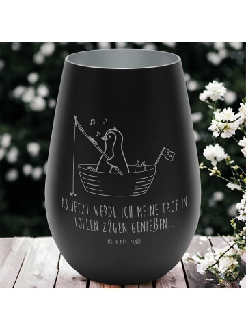 Mr. & Mrs. Panda Windlicht Glas Pinguin Angelboot mit Spruch in Schwarz