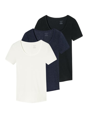 Schiesser Unterhemd / Shirt Kurzarm Personal Fit in Creme / schwarz / dunkelblau