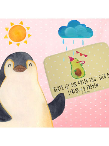 Mr. & Mrs. Panda Badezimmerteppich Avocado Party mit Spruch in Gelb Pastell