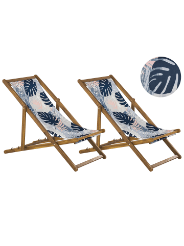 Beliani 4-tlg Gartenliege ANZIO in Blau/Beige/Heller Holzfarbton
