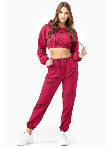 enflame Design Print Jogginganzug Crop Hoodie Trainingsanzug Stretch in Pink