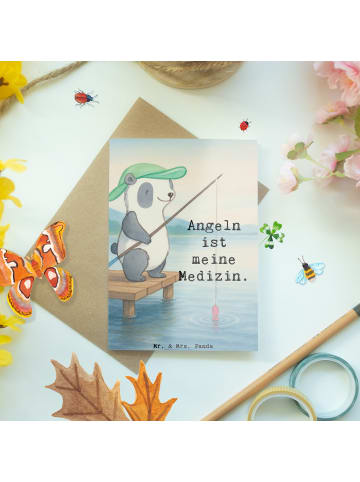 Mr. & Mrs. Panda babykarte Panda Angeln Design mit Spruch in Weiß