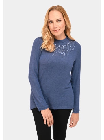 GOLDNER Kurzgröße:  Weiches Shirt mit Glitzersteinen in schieferblau / melange