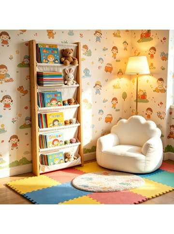 relaxdays Bücherregal "7 Stofftaschen" in Weiß - (B)44,5 x (H)118 x (T)6 cm