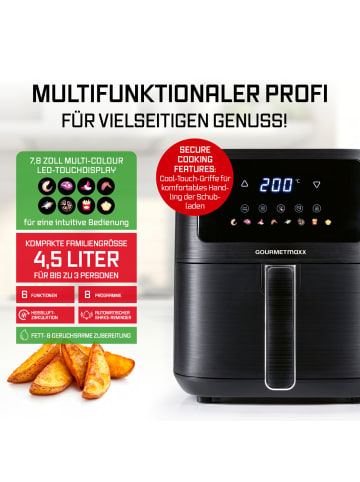 Gourmetmaxx GOURMETmaxx Heißluftfritteuse, 4,5 l - Farb-Icons, LED-Touchscreen - 8 Programm