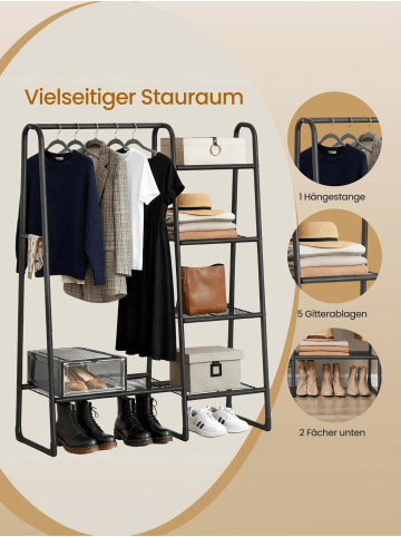SONGMICS Kleiderständer Pataye in Schwarz - (B)101.7 x (H)153.3 x (T)40 cm