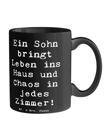 Mr. & Mrs. Panda Tasse Lebhafter Sohn mit Spruch in Schwarz