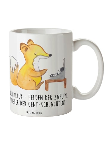 Mr. & Mrs. Panda Tasse Buchhalter Helden mit Spruch in Weiß