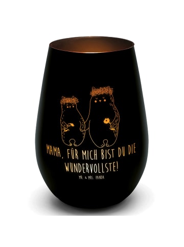 Mr. & Mrs. Panda Laterne Bären mit Blumenkranz mit Spruch in Schwarz