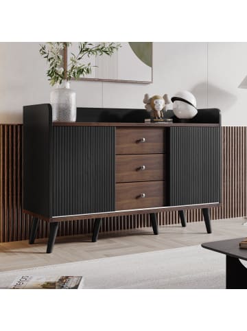 ABRIHOME Sideboard in Schwarz mit 3 Schubladen und Stauraumregalen 117,5x40x80 cm