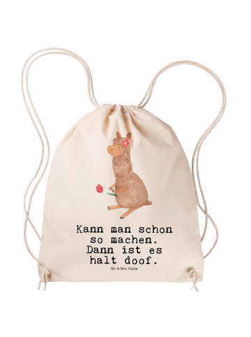 Mr. & Mrs. Panda Gym Bag Alpaka Blume mit Spruch in Creme