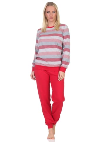 NORMANN Schlafanzug langarm Bündchen Pyjama Blockstreifen - 86950 in rosa