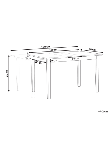 Beliani Esszimmertisch HOUSTON in Braun/Schwarz - (W) 90 x (H) 76 x (L) 120 cm