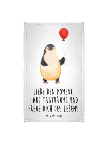 Mr. & Mrs. Panda Gäste Handtuch Pinguin Luftballon mit Spruch in Weiß