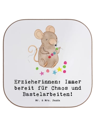 Mr. & Mrs. Panda Untersetzer Glas Erzieherin Chaos mit Spruch in Weiß