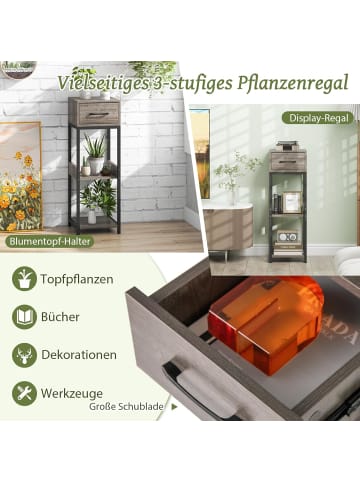 COSTWAY 2 tlg. 3 Etagen Pflanzenständer mit Schublade in Grau