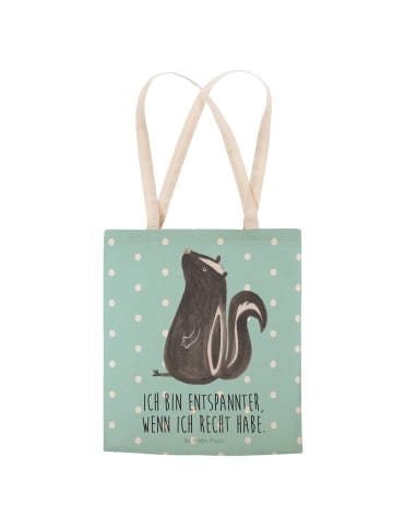 Mr. & Mrs. Panda Tote Bag Stinktier Sitzen mit Spruch in Türkis Pastell