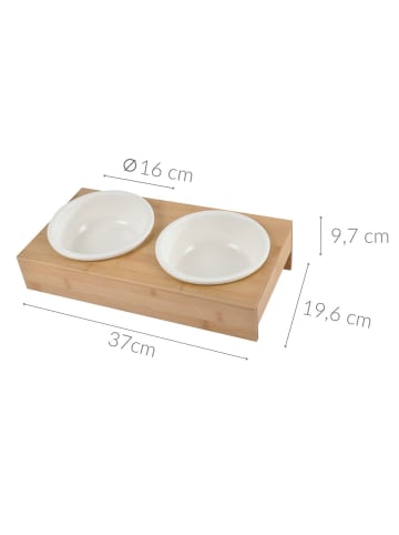 Douceur d’Intérieur Hundenapf aus Keramik, mit Bambus-Ständer in Beige, Ø 16 cm