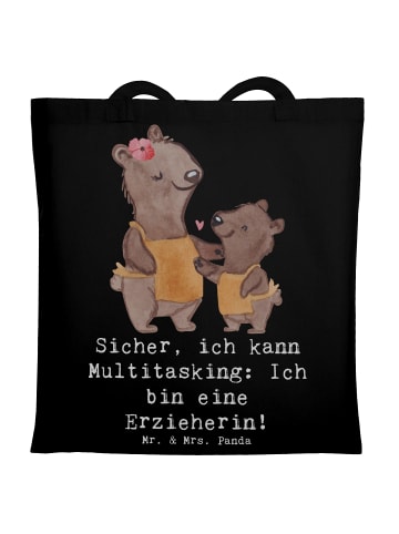 Mr. & Mrs. Panda Tote Bag Erzieherin Multitasking mit Spruch in Schwarz