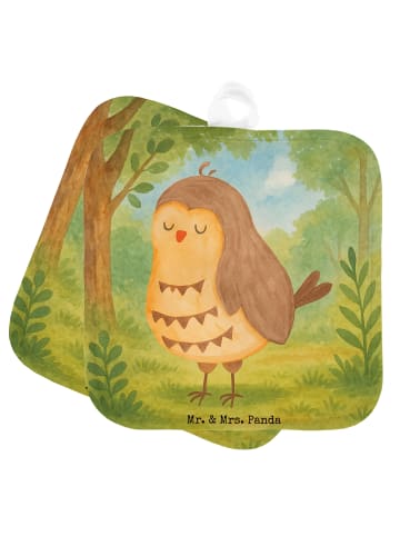 Mr. & Mrs. Panda Topfuntersetzer Eule Zufrieden Design ohne Spruch in Weiß