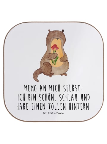 Mr. & Mrs. Panda Untersetzer Otter Blumenstrauß mit Spruch in Weiß