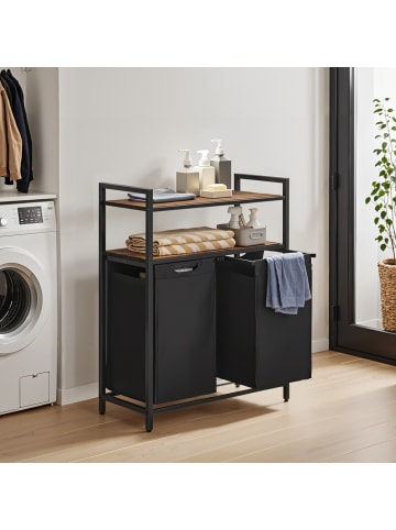 VASAGLE Wäschekorb Brenta in Vintagebraun-schwarz - (B)33 x (H)92 x (T)73 cm