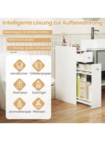 COSTWAY Nischenschrank mit Schublade & Rollen 18 x 40 x 70 cm in Weiß