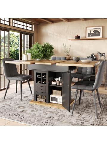 ABRIHOME Esstisch Ausziehtisch Küchentisch für 4-6 Personen mit Weinregal und Schubladen