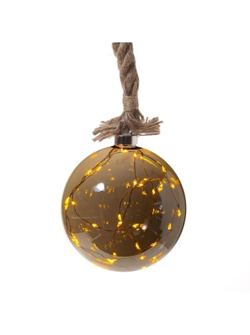 MARELIDA LED Glaskugel mit Juteseil beleuchtet mit Timer D: 14cm in grau