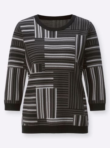 creation L Jacquard-Pullover in graphit-schwarz-gemustert