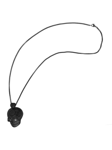 Adeliás Unisex Halskette mit Anhänger – Totenkopf aus Edelstahl in schwarz