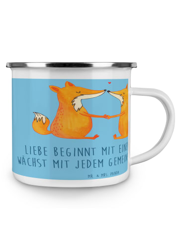 Mr. & Mrs. Panda Camping Emaille Tasse Hochzeit Liebe mit Spruch in Sky Blue