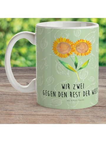 Mr. & Mrs. Panda Trinkbecher Blume Sonnenblume mit Spruch in Blattgrün