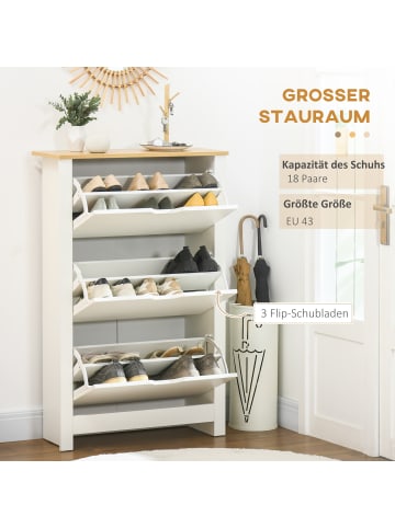 HOMCOM Schuhschrank-72L x 26B x 112H cm-Weiß+Naturholz