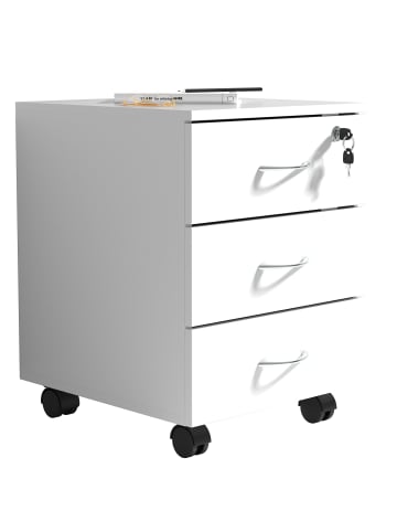 VCM  Holz Rollcontainer Büromöbel 3 Schubladen Baula L in Weiß