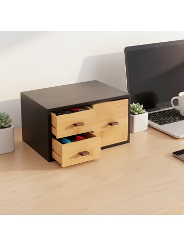 relaxdays Schubladenbox In Schwarz/Natur - (B)25 x (H)15 x (T)20 cm