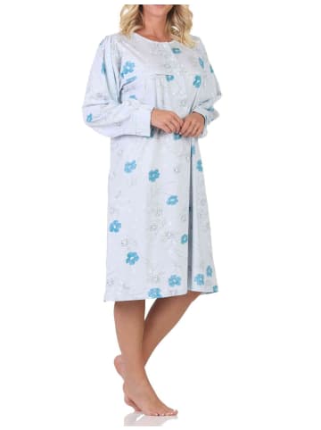 NORMANN Langarm Nachthemd klassische Design Knopfleiste am Hals - 88983 in blau