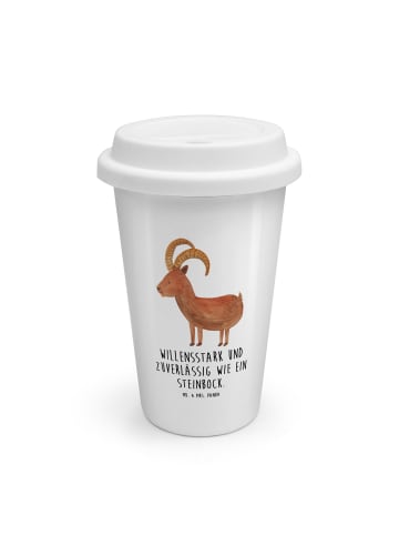 Mr. & Mrs. Panda Kaffeebecher Sternzeichen Steinbock mit Spruch in Weiß