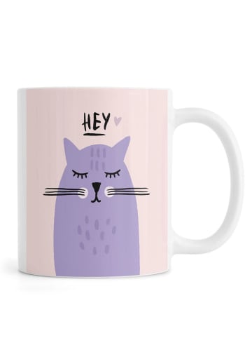 Juniqe Tasse "Feline Cute" in Rosa & Violett