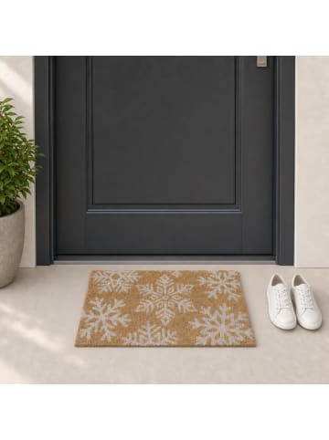 relaxdays Fußmatte "Schneeflocken" in Natur/ Weiß - (B)60 x (T)40 cm