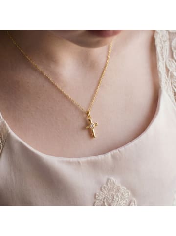 Luxenter Halskette mit funkelnden Zirkonia-Steinen, 18 Karat Gelbgold-Finish – Lanka