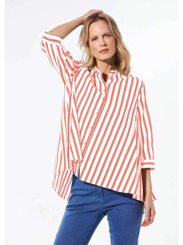 GOLDNER Bluse Schlichte Baumwoll-Bluse mit 3/4-Arm in weiß / hagebutte / gestreift