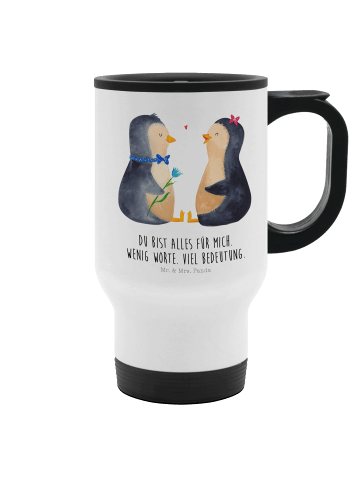 Mr. & Mrs. Panda Thermobecher Pinguin Pärchen mit Spruch in Weiß