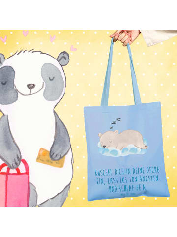 Mr. & Mrs. Panda Jutebeutel Alleine schlafen lernen mit Spruch in Sky Blue