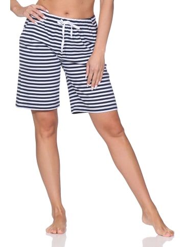 NORMANN Damen Shorty Schlafanzug Pyjama Hose kurz Mix & Match in marine